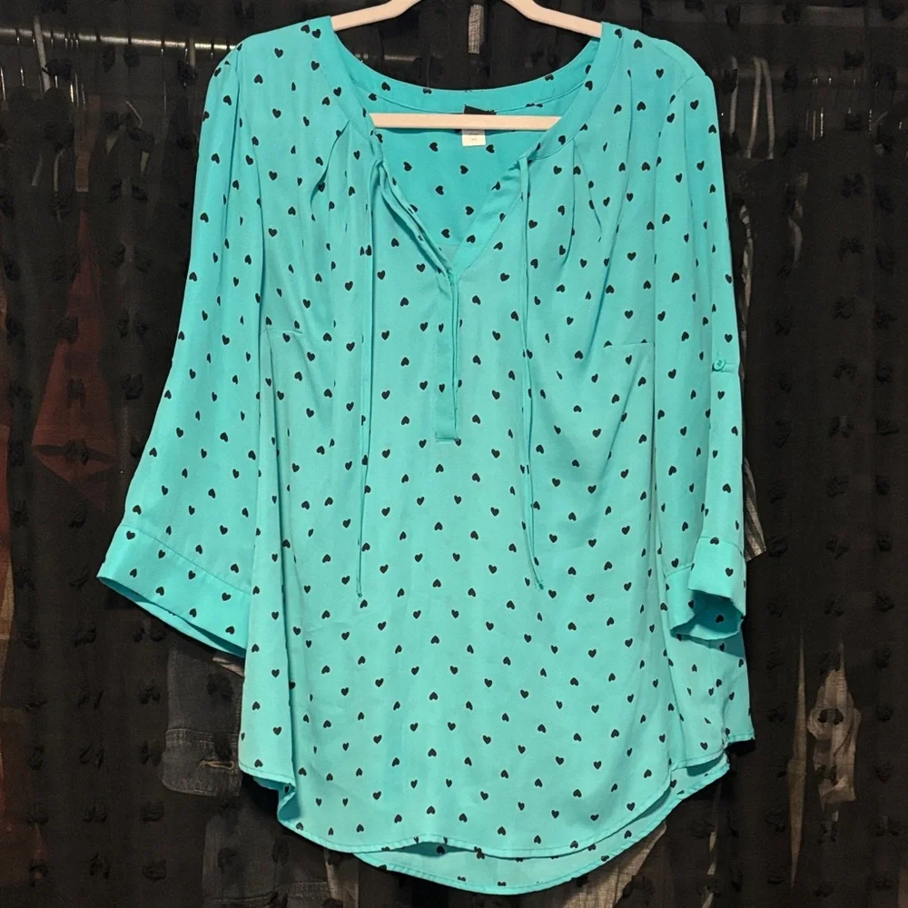 Torrid Teal Black Heart Blouse - Picture 1 of 3
